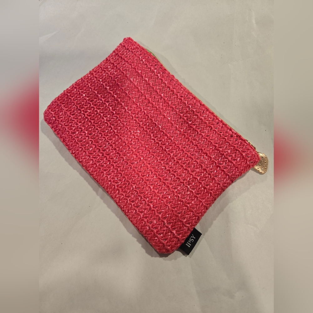 Ipsy March 2025 Glam Bag Faux Straw Pouch with Strawberry Charm